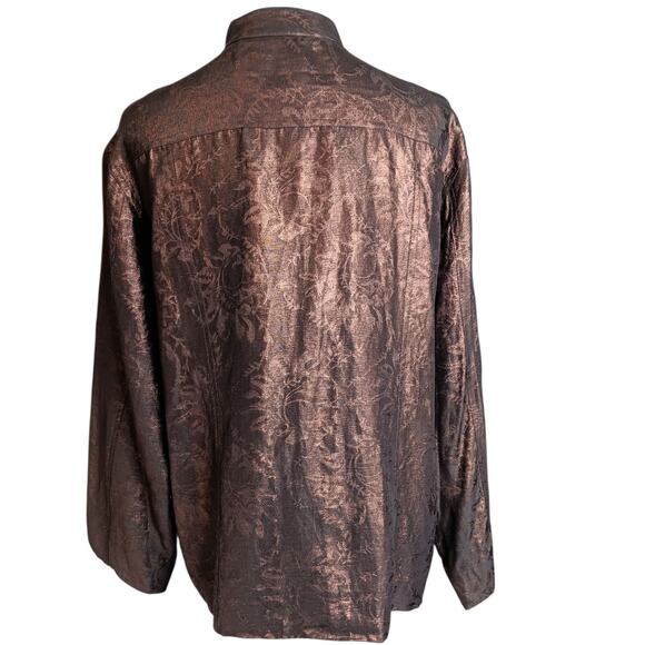 CHICO'S 3 Dressy Silk Linen Evening Jacket Blazer XL Metallic Event Brown Bronze - Picture 10 of 10